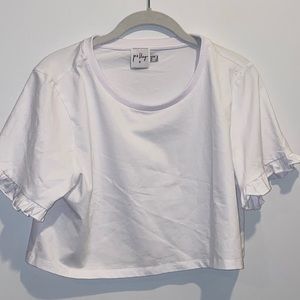 Princess Polly White Boxy Ruffle Sleeve Crop Top-S